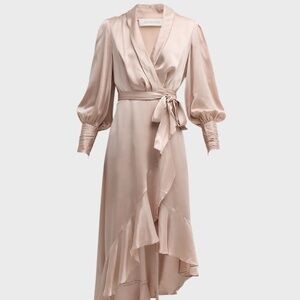 Zimmermann Silk Wrap Midi Dress in Rose (US 8)